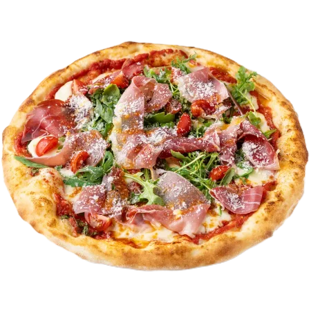 Пицца Прошутто со страчателлой, рукколой и томатами - Ø 33 см.